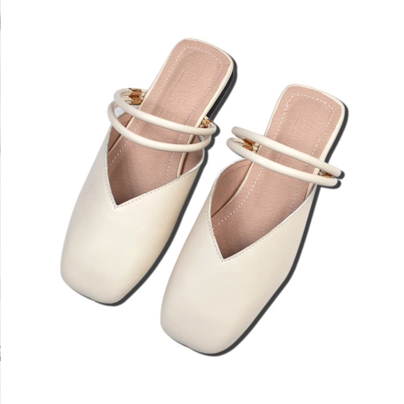 

Women's Summer Square Flip Flops Double Belt Low Heel Sandals Home Women Mules Shoes Ladies Lazy Toe-covered Slippers Size 31-43 #qE0q, Black