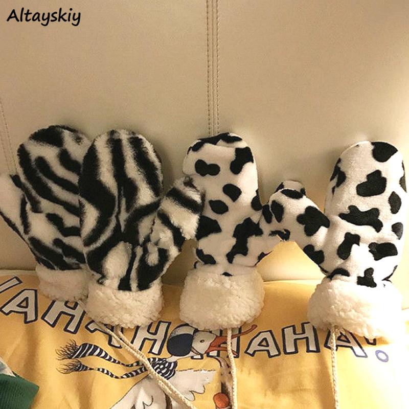 

Gloves Women Chic Cow Print Sweet Simple Trendy Daily Soft All-match Ins Ladies Preppy Soft Winter Popular Harajuku Female Chic