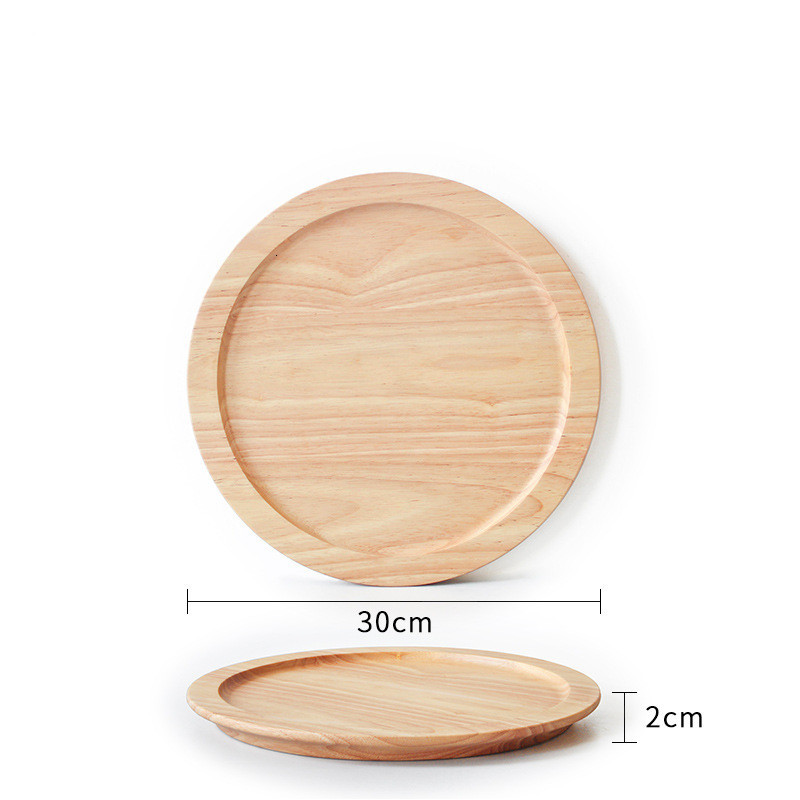 

2021 New Japan Style Round Rubber Pan Fruit Dishes Saucer Tea Tray Dessert Dinner Bread Wood Plate Storage Zyn9