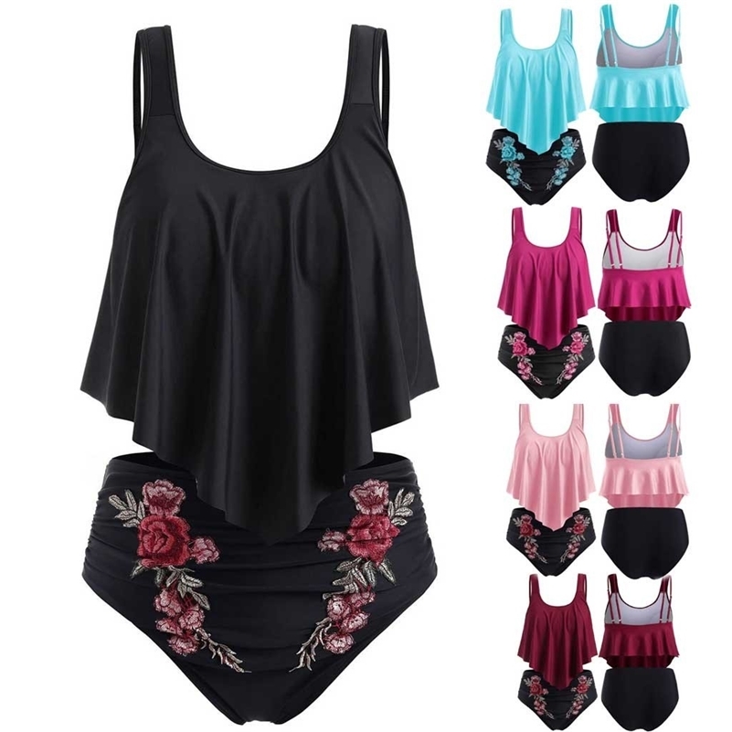 

NEW Stylish Women Swimwear Push-Up Padded Plus Size Tankini Embroidery Bikini Swimsuit Charmant Ladies Swimwear Fatos de banho Y200319, Purple