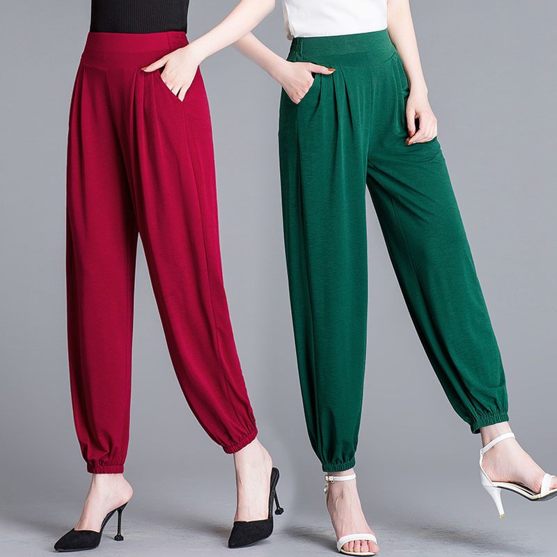 

Middle-aged Summer Old People New Flashlight Nine Stitches Women's Casual Loose Comfortable Big-sized Pants 3h0u, Red.