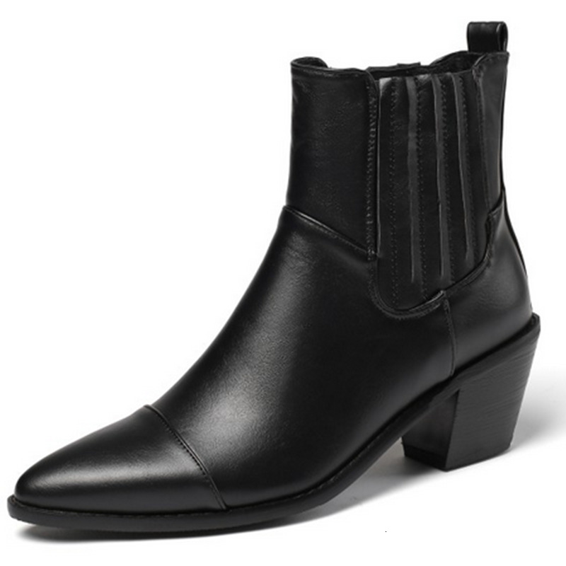 

2021 New Ankle Autumn Winter Pointed Toe All Match Short Boots Pu Leather Square Heel Concise Women Shoes Size 34-43 Dp4h, Brown