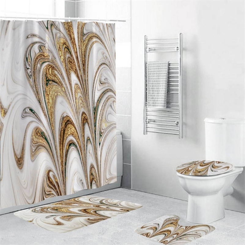 

Bathroom Set Waterproof Shower Curtain Non-slip Mats Bath Carpets Toilet Seat Cover Lid Floor Mat Bathroom Decor 180cmx180cm LJ201130