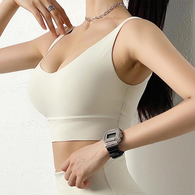 

Sexy Top Women Bra Nylon White Top Breathable Sports Bra For Women Gym Corset Bralette Removable Chest Pad 6 Colors, Black