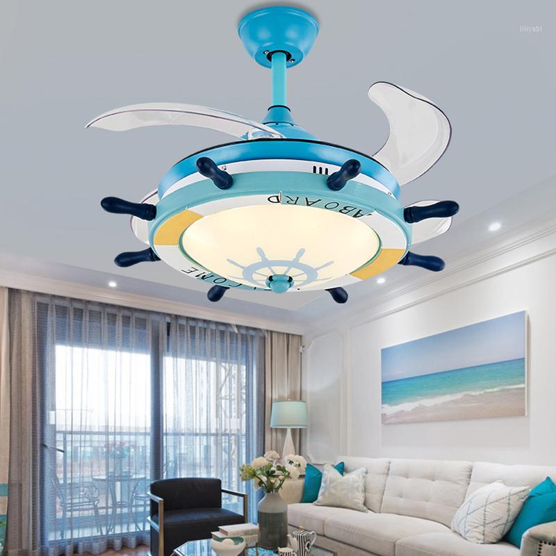 

Mediterranean children bedroom decor led living room ceiling fan light lamp Dining room ceiling fans with lights remote control1