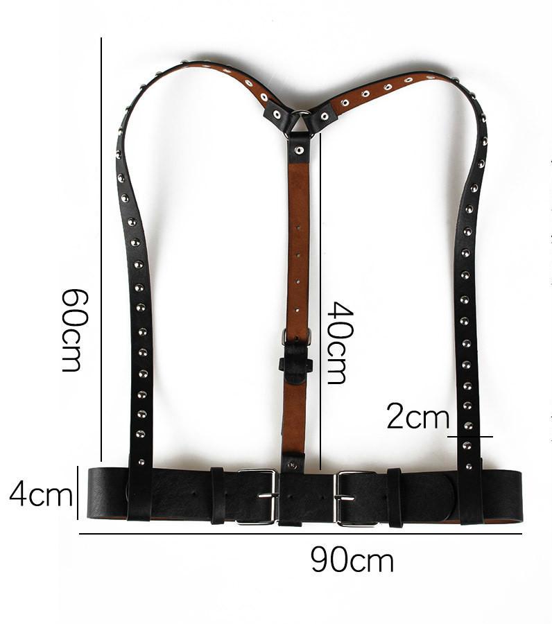 

Stud Punk Goth Leather Harness Body Bondage Belt Cage Sculpting Leather Waist Belt chest slim body Jewelry buckle, Black