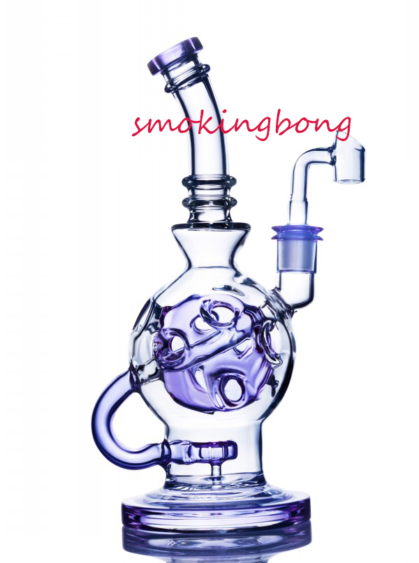 

purple Bong Smoking Pipe Feb Egg Perc Recycler Dab Rigs heady Glass Oil Rigs Unique Hookahs Water bongs Hookahs Shisha With 14mm banger