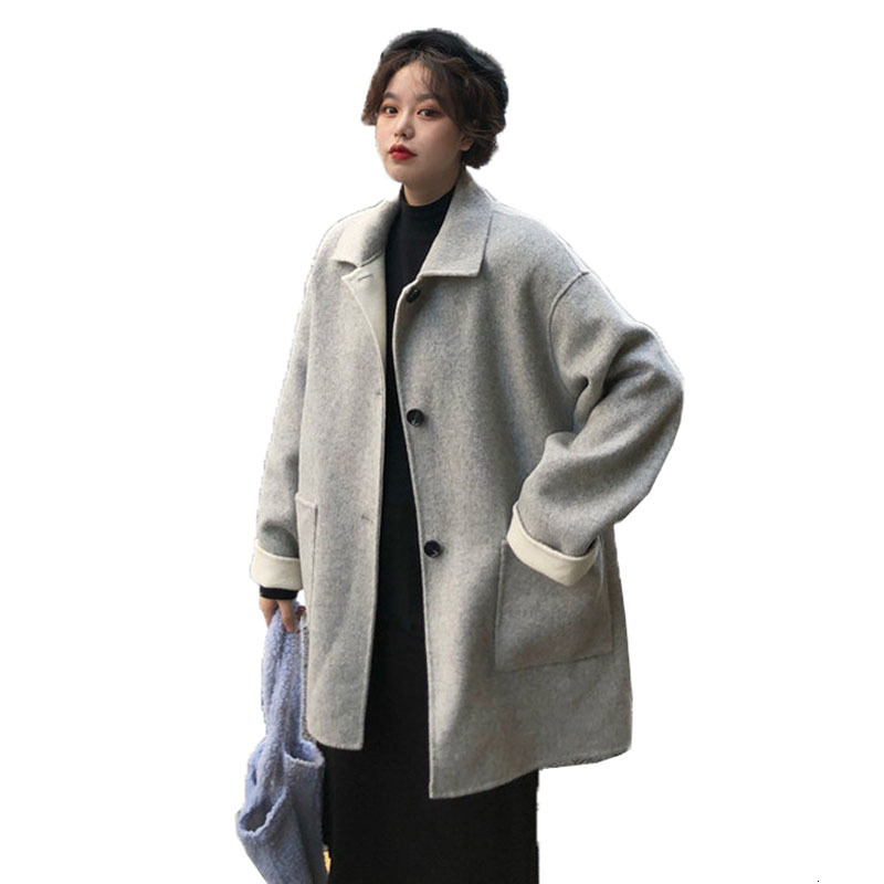 

2021 New Feminine Blended Wool Autumn Winter Pocket Middling Quilted Quilt Thicken Warm Woolen Jacket Outwear L7OF, Black