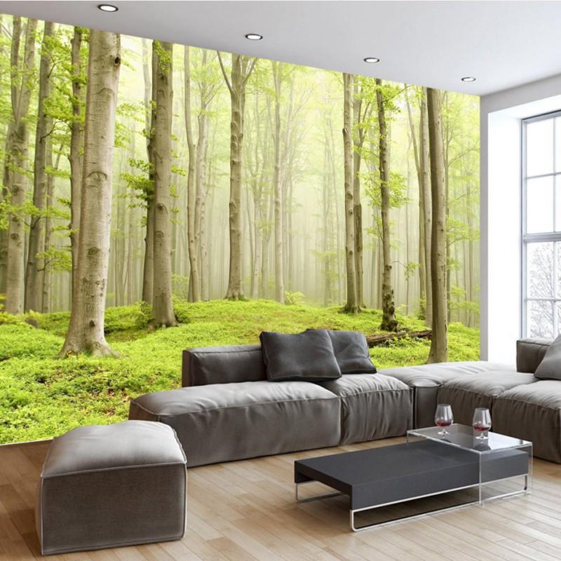 

Dropship Custom Mural Fresh Natural Scenery Wallpaper Forest Trees Landscape Living Room Backdrop Wallpaper Mural, As pic