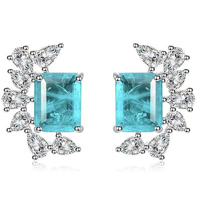 

Luxury 925 Sterling Silver Paraiba Tourmaline Topaz Ruby Stud Earrings Lab Diamond Wedding Cocktail Fine Jewelry Gift for Women