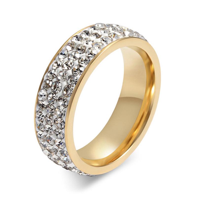 

Fashion Wedding Rings for Women White Black Blue Green Red Pink 3 Row Crystal Party Rings Stainless Steel Girl Jewelry