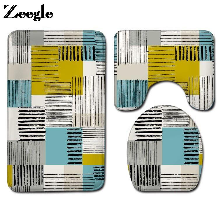 

Shower Room Decor Toilet Mat Flannel Bathroom Carpet Rug Printing Bath Mat Anti-slip Toilet Seat Cover and Floor Carpet Set