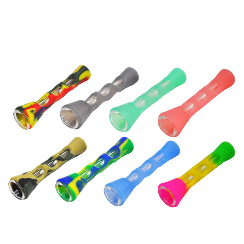 

Silicone Glass Smoking Herb Pipe 87MM One Hitter Dugout Tobacco Cigarette Hand Spoon Pipes Smoke Accessories Wholesale