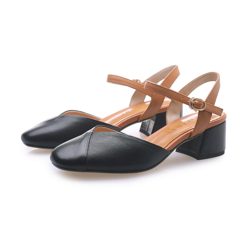 

2021 New Deaazora Arrival Women Genuine Sandals Buckle-toed Toe Dress-up Ladies Shoes WTF3, Black