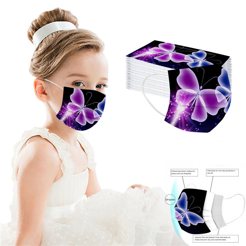 

Fashion Butterfly Printing Disposable Face Mask Dust Smoke proof Breathable 3 Layer Child Protective Masks Kids Non-Woven Masks PPD3131
