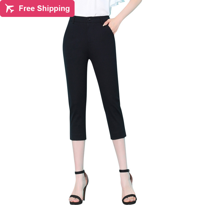 

Streetwear will see office women' upper waistbands culf length capris pants to bigger woman, Black