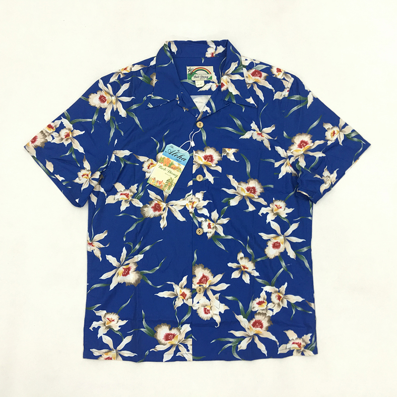 

intricate floral Hawaiian shirts splay blue bow 38CJ, Beige