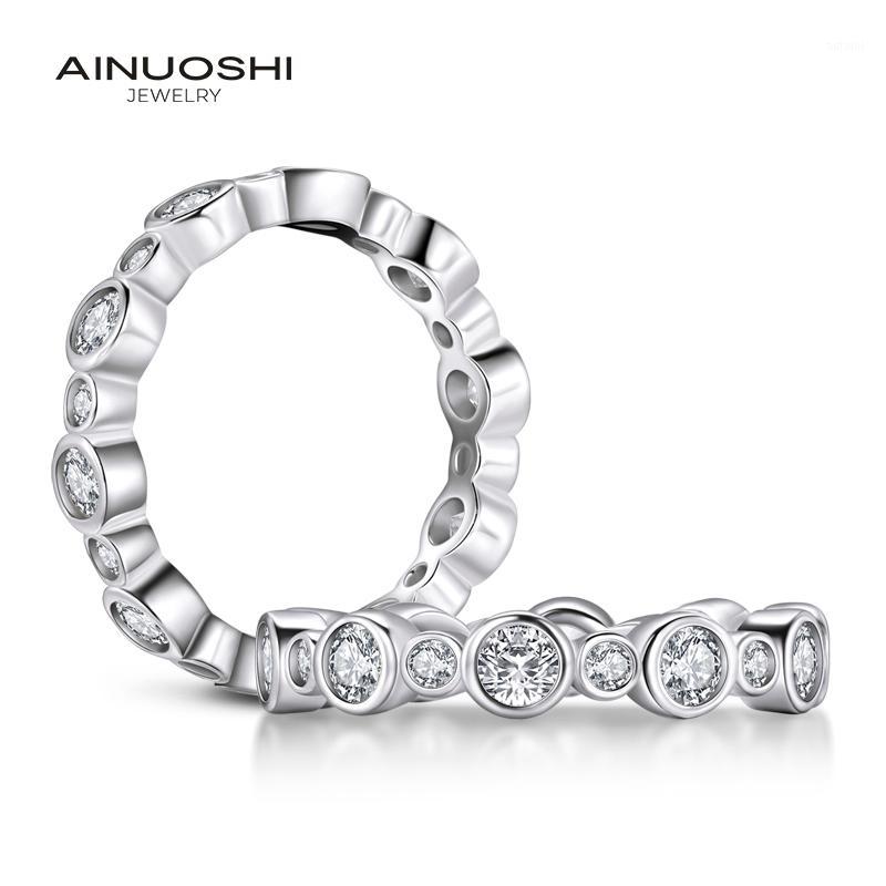 

AINUOSHI Fashion 925 Sterling Silver Full Eternity Women Engagement Ring Simulated Diamond Princess Wedding Silver Rings Jewelry1