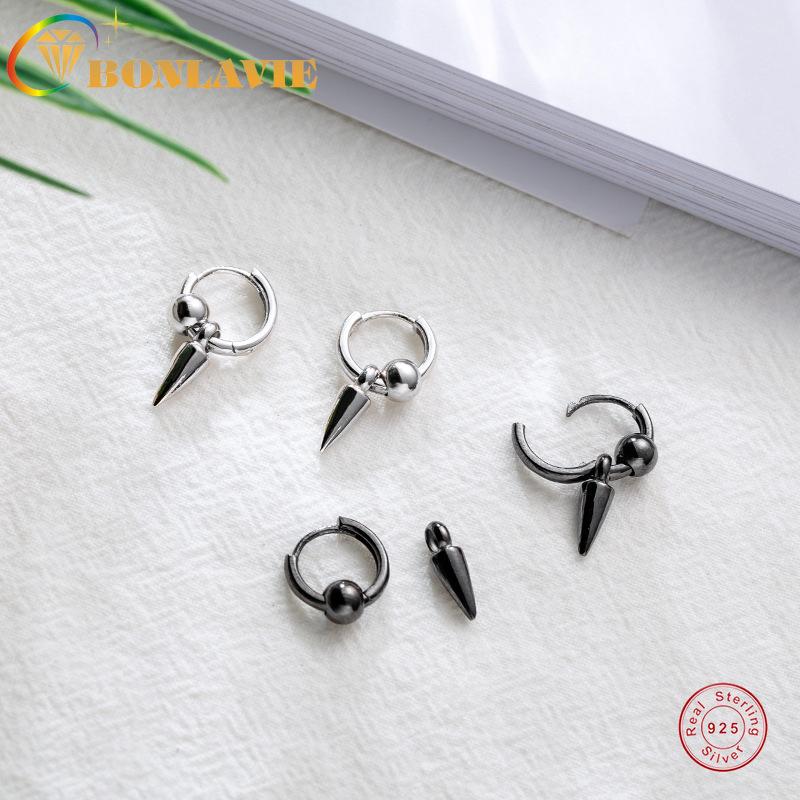 

BONLAVIE Ball Ear Clip 925 Sterling Silver Couple's Ear Stud Black Normcore Style
