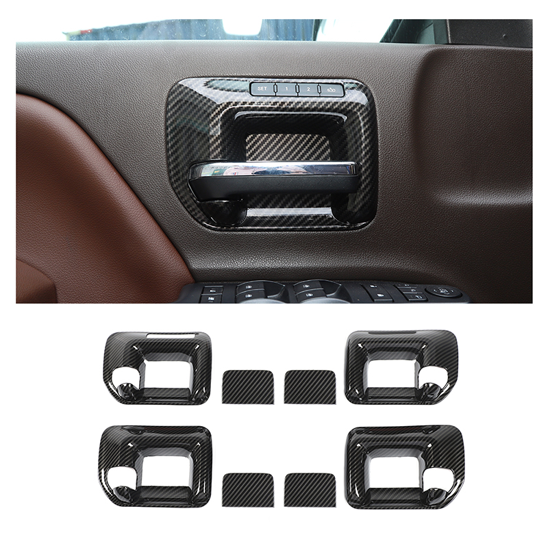 

ABS Inner Door Bowl Decoration Cover Carbon Fiber 8pc For Chevrolet Silverado GMC Sierra 2014-2018 Interior Accessories