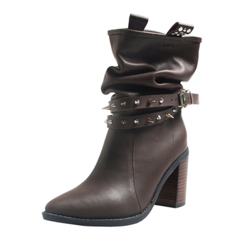 

2020 Female Autumn High Heels Ankle Genuine Leather Woman Shoes Studded Cowboy Fashionable Boots Qt6o, The picture