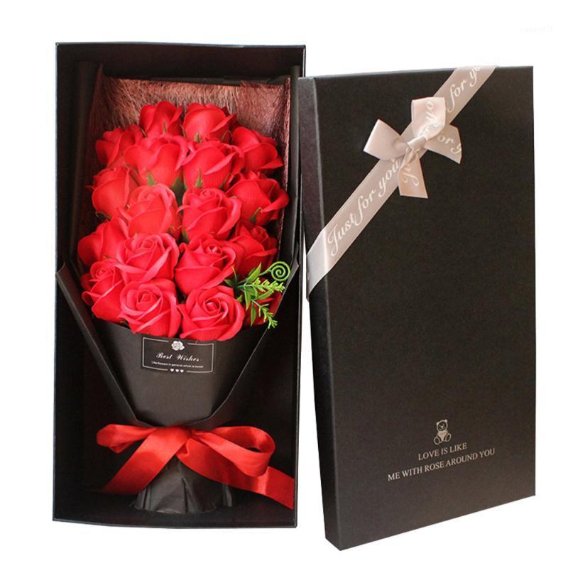 

1 Box of Present Box Packing Soap Flowers Rose Soap Bouquet for Valentine's Day1, Red