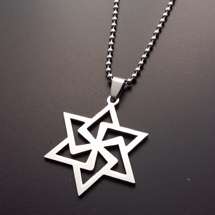

10 Stainless Steel Israel Emblem Necklace Geometric Overlapping Triangle Hexagon Six-pointed Star Magic Symbol charm jewelry, Silver