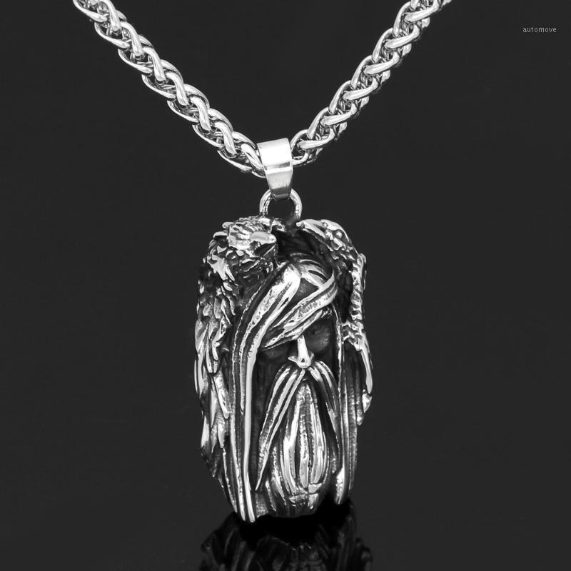 

Nordic Viking amulet odin face wolf Geri and Freki Amulet Stainless Steel Necklace with Valknut Rune Gift Bag1