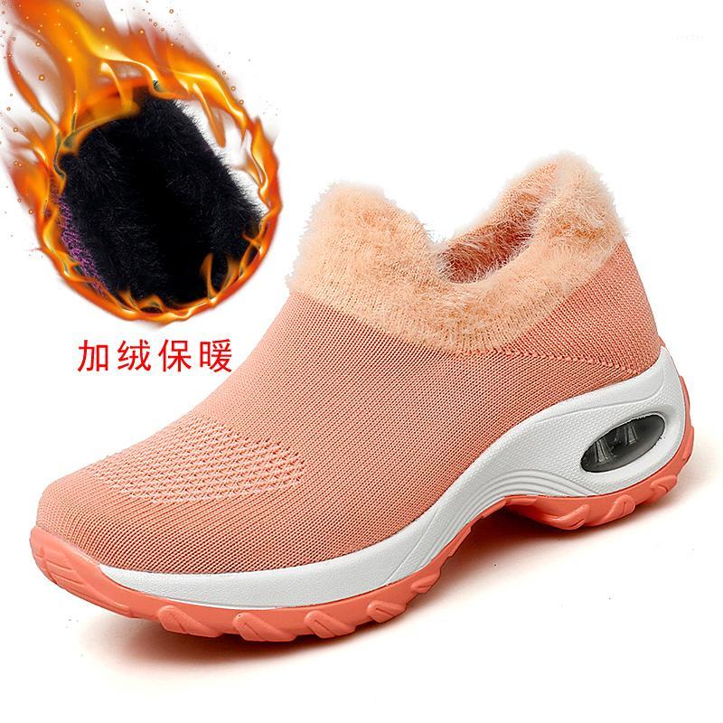 

2020 Winter Women Boots Fashion Platform Wedges Shoes Woman Slip-on Snow Boots Women Warm Fur Sock Shoes Big Size 35-421, White