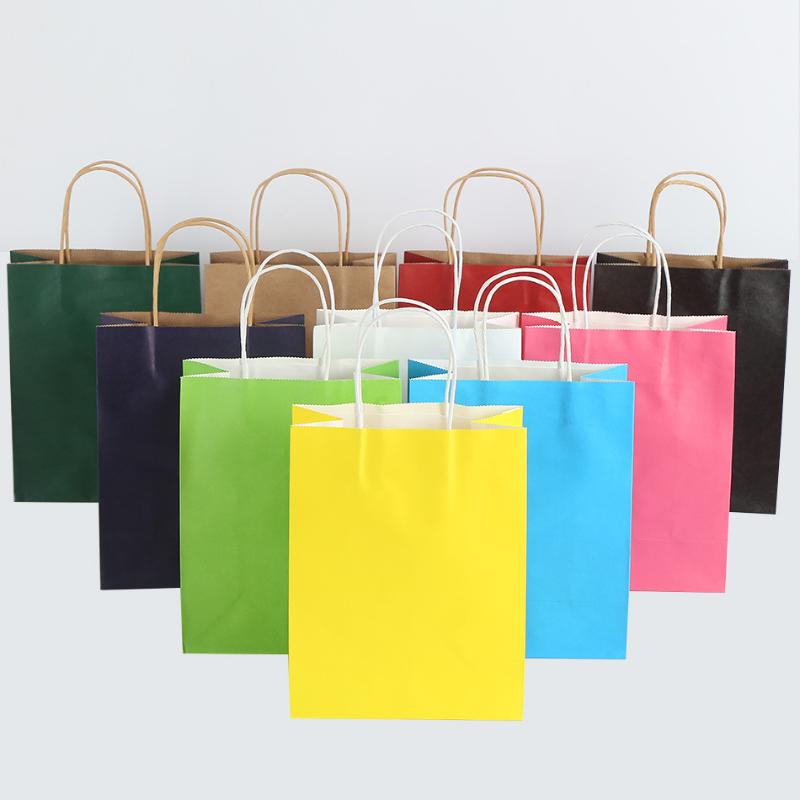

10PCS/lot Kraft Paper Gift Bag with Handles 21x15x8cm Hot sale Festival Gift Bags DIY Multifunction Shopping Bags