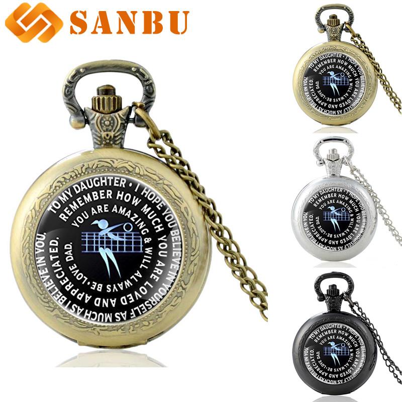 

Vintage Women's Volleyball Quartz Pocket Watch Retro Bronze Women Girl Pendant Necklace Watch Gifts, Black
