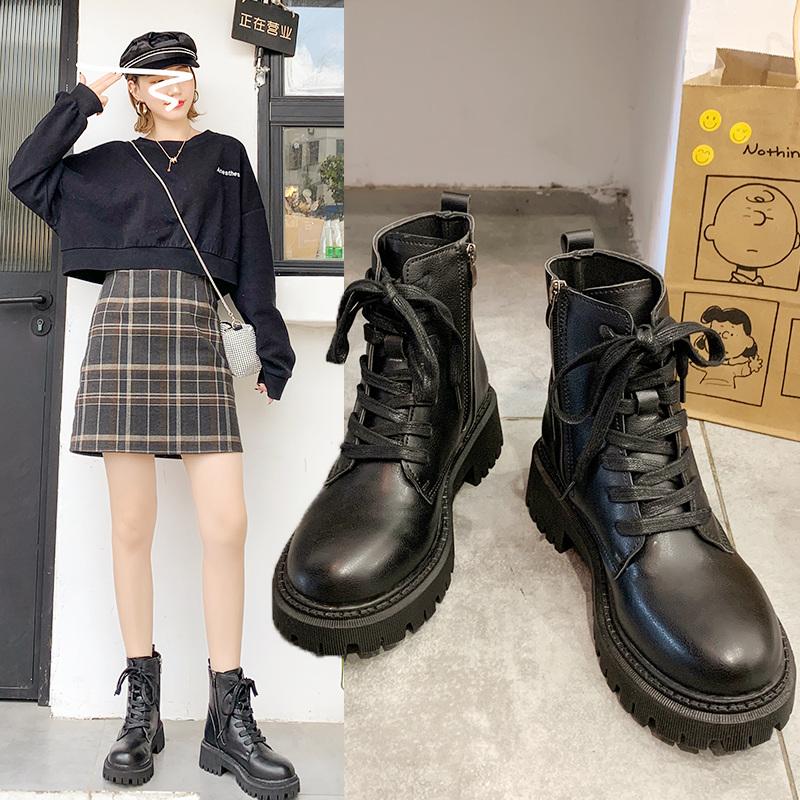 

White Ankle Boots Brand Women's Shoes Zipper Boots-Women Round Toe Low Fashion Med Rubber 2020 Rock Autumn Lolita