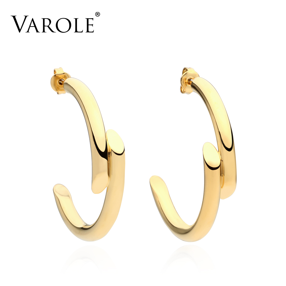 

VAROLE New Simple line design 100% Copper Gold Color Earrings for Women Drop Large Long Earring fashion Jewelry