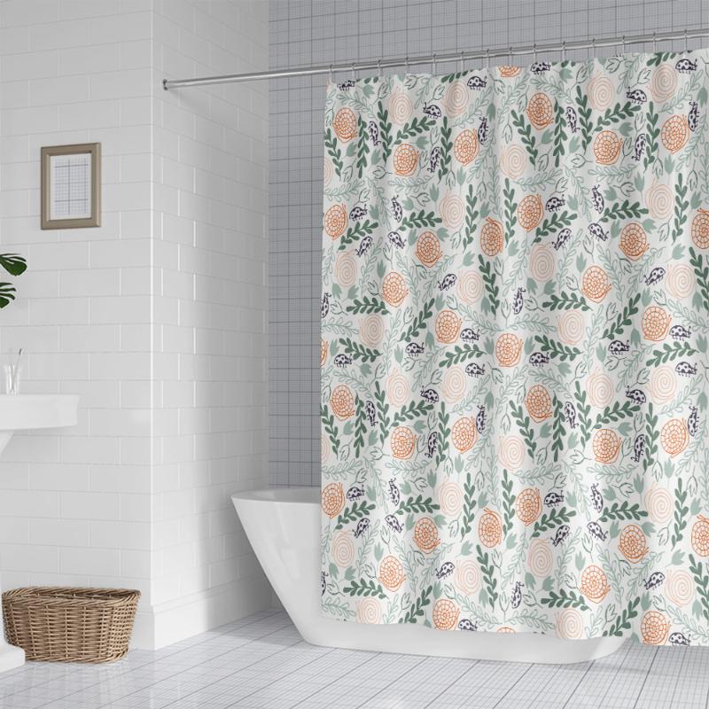 

Japanese fresh small snail print bathroom shower curtain bathroom partition curtain comes with hooks multiple sizes