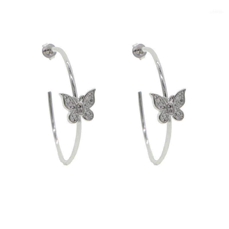

Hoop & Huggie 2021 Bling Cz Cute Butterfly Earring Gold Silver Color Minimal Delicate Trendy Fashion Jewelry Women1, Golden;silver
