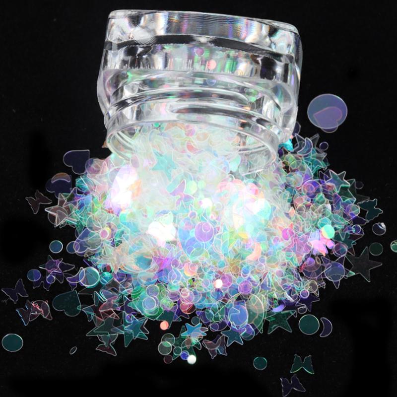 

1Box Holographic Nail AB Color Mix Star Round Heart Flakes Mermaid Mirror Irregular Paillette DIY Sequins Nail Art Decorations
