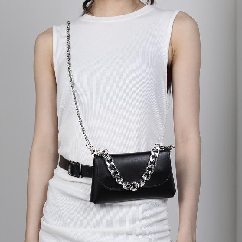 

Punk Style Waist Bag Metal Thick Chain Crossbody Bag Detachable Belt Mobile Phone Hip Waist Packs With Belt, Black
