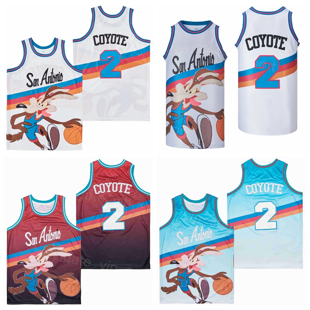 

Basketball Film 2 Coyote Movie Jersey X Looney Tunes Wile The Camp HipHop For Sport Fans Pure Cotton Hip Hop Embroidery And Stitched Blue Red White Color High Quality