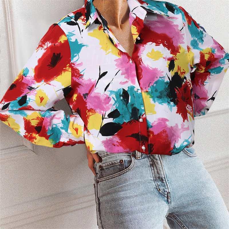 

Celmia Stylish Tops Women Long Sleeve Blouses 2020 Autumn Vintage Tie-dye Floral Printed Casual Shirt Female Loose Office Blusas, Black