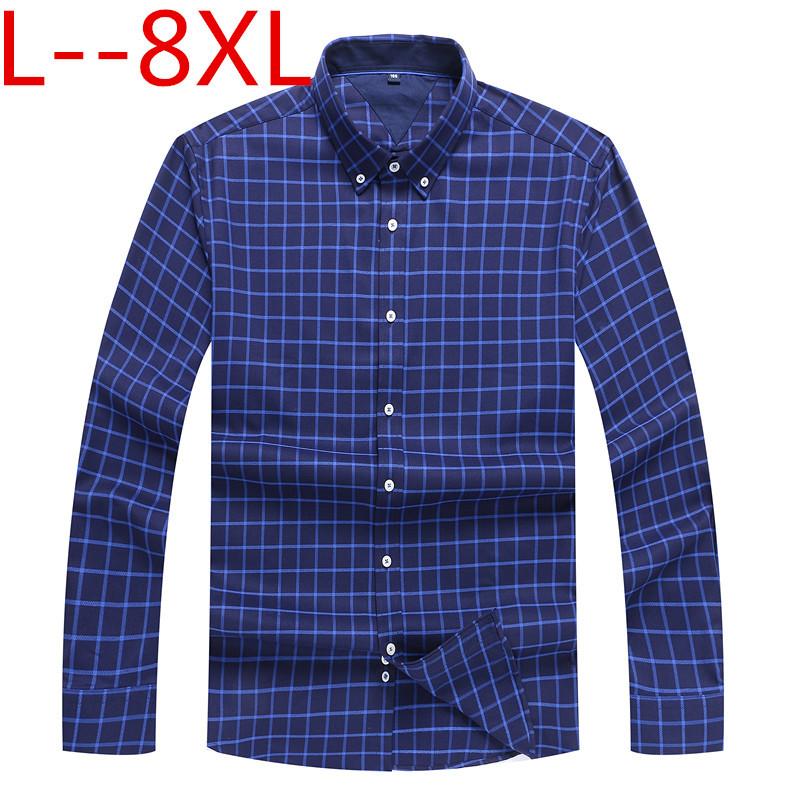 

10XL 8XL 6XL 5X Men Cotton Casual Plaid Shirts Long Sleeve Loose Fit Comfortable Brushed Flannel Shirt Leisure Styles Tops Shirt, Blue
