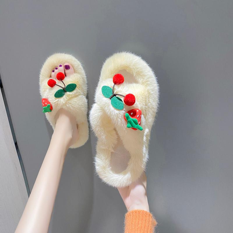 

Flat Shoes Female Rubber Flip Flops Ladies' Slippers Low Flock Slipers Women Raccoon Fur Slides Fashion Hawaiian 2020 Plush