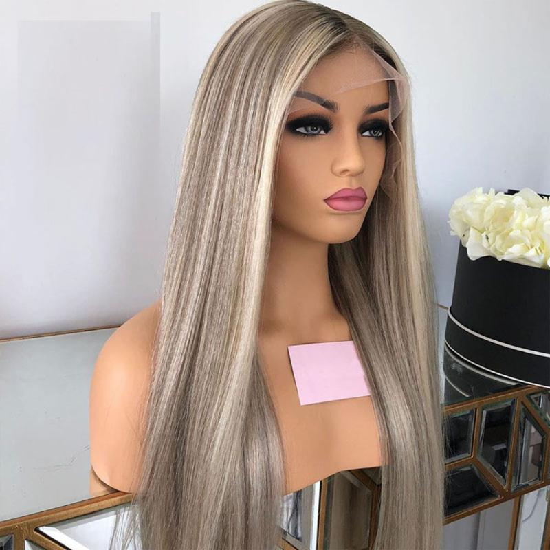 

Ombre Grey Highlights 60# Blonde 13x4 Lace Front Human Hair Wigs For Women Straight Full Lace Wig Human Hair Wigs, 13x4 lace front wig