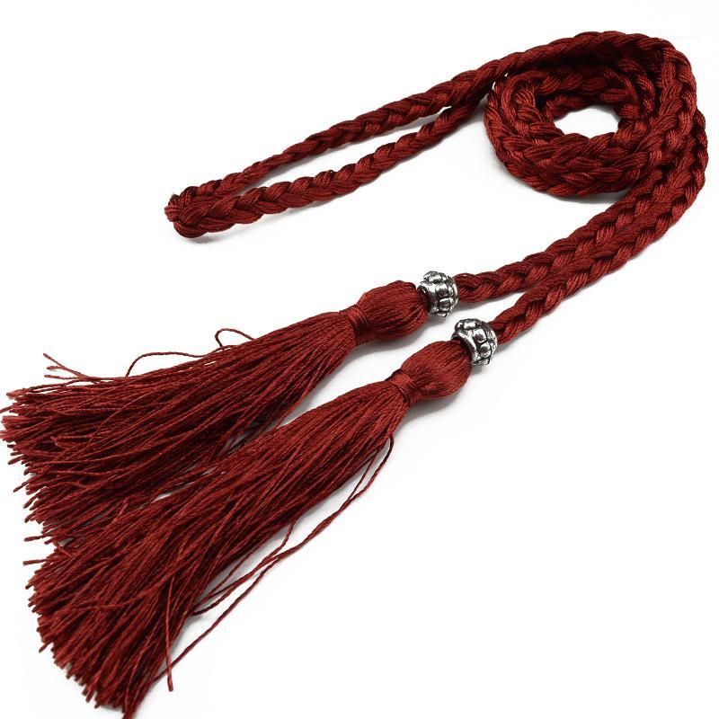 

Wholesale- Ladies Hand-woven Thin Belts For Women Decorative Accessories Rope Belly Chain Women's Waist Rope Belt Tassel Belts Strap NBT161, White
