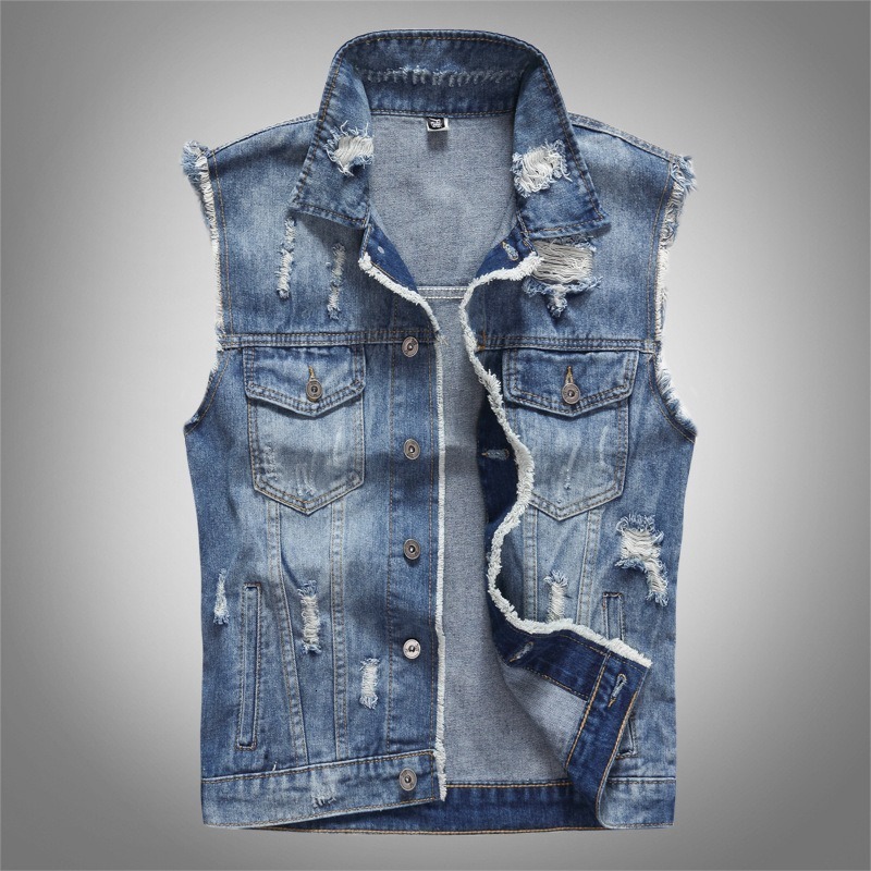 

2021 New Ripped Men's Denim Vest Hip Hop Jean Coats Waistcoat Men Cowboy Brand Sleeveless Jacket Male Plus Size -5xl 60rq