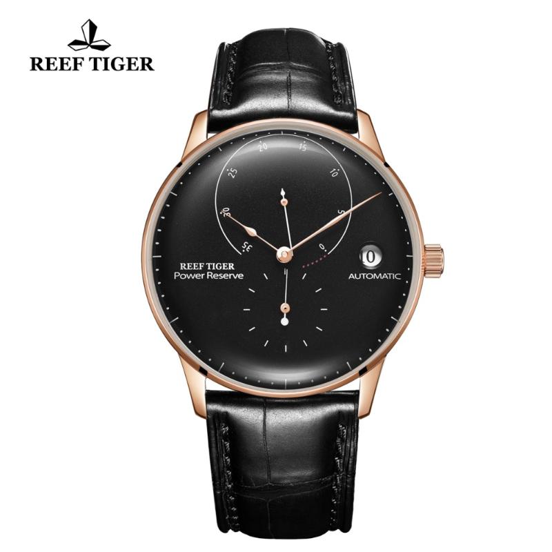 

Reef Tiger/RT Top Ventige Watches Mens Rose Gold Waterproof Automatic Watch Genuine Leather Strap Watches RGA82B0-2, Rga82b0-2-ybb