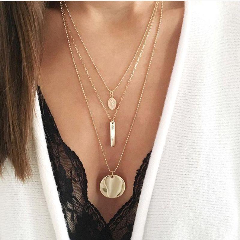 

Buddha statue Cross Choker Necklace Round Sequins Link chain Triple Necklace Women Gold Pendant Fashion Jewelry Gift