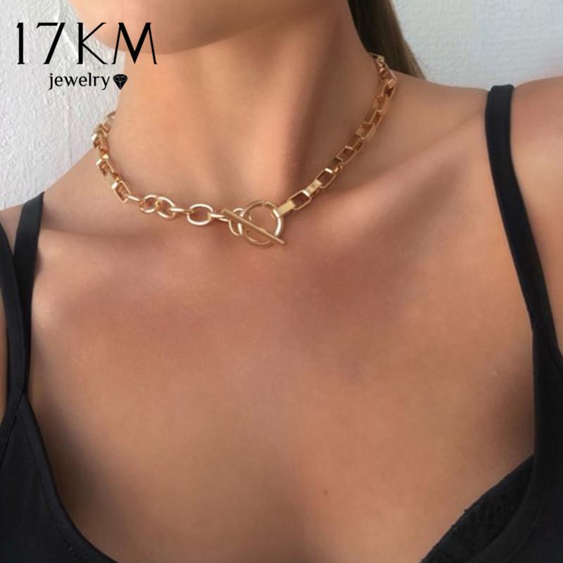 

17KM Geometric O Shape Lock Chain Choker Necklace For Women Square Chain Mixed Linked Choker Necklaces Minimalist Jewelry Gift