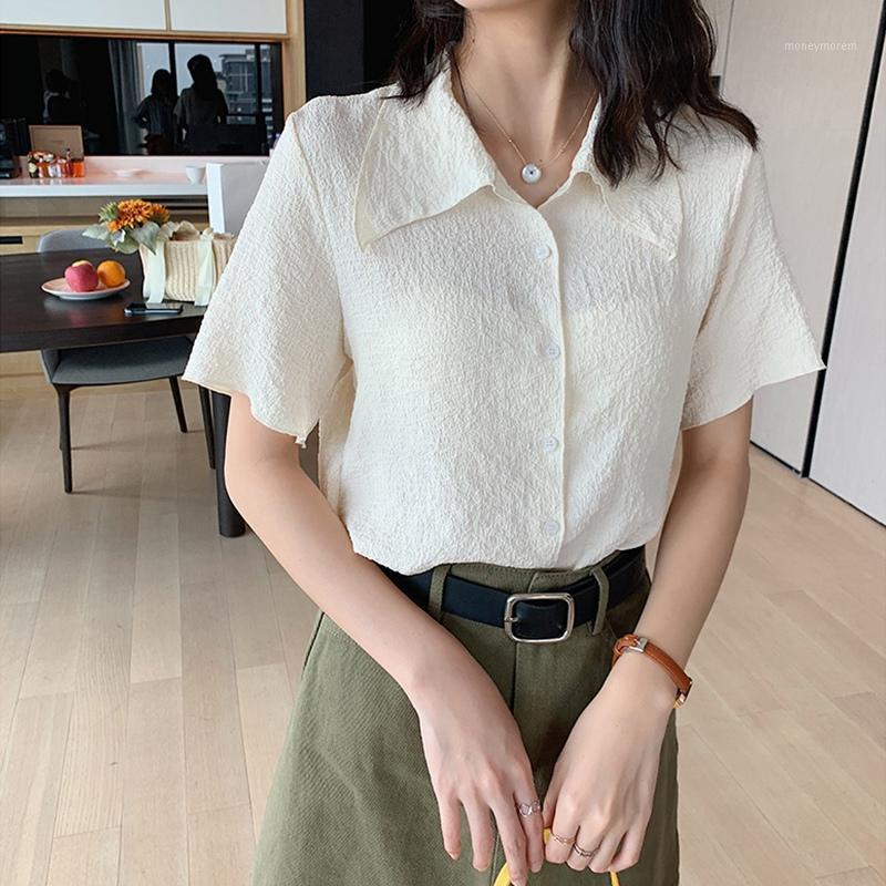 

Casual Turn-down Collar Women Blouses Summer Loose White Shirt Short Sleeve Female Blouse Tops1