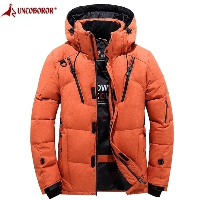 

Men's Winter Warm Down Jacket Men Casual Snow Parkas Overcoat White Duck Down Hooded Coat Male Thicken Windbreaker Jacket 201116, Orange