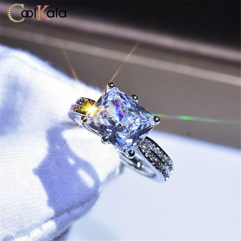 

Wedding Rings Coolkala Heart Eight Arrow D Color Mosang Six Claw Square Open Female Double Row Full Ring